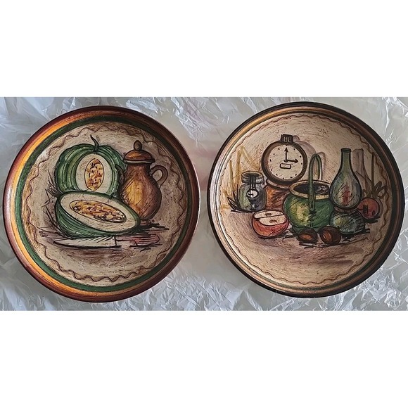 VINTAGE VIETRI ITALIAN WALL ART POTTERY 2 DISHES HAND PAINTED - Picture 1 of 7